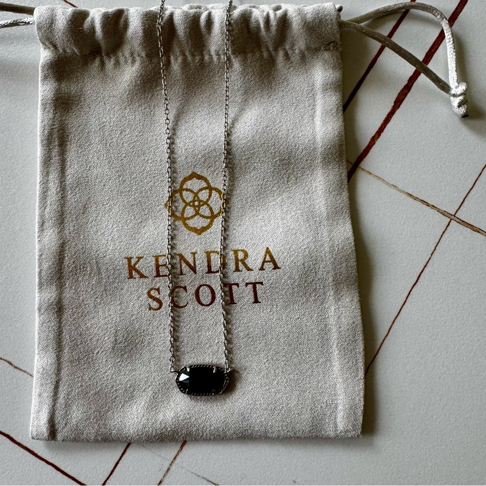 Kendra Scott Silver Elisa Black Opaque Glass Necklace